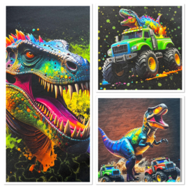 Panel French terry tricot: Electric dino's 75x150 cm Stenzo