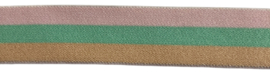 Elastiek lichtroze/mint/zalm gestreept 25 mm, per 0,5 meter