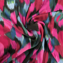 Viscose: fuchsia/blauw/petrol gevlekt (A La Ville), per 25 cm