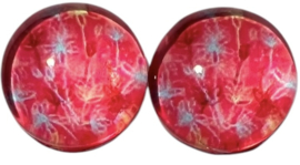 12 mm glas cabochon roze met fijne bloemetjes, per 2 stuks