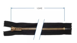 Metalen broekrits zwart + goudkleurige tandjes 5 mm -niet deelbaar 18 cm