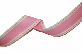 Band vintage stitch roze 25mm, per 0,5 meter