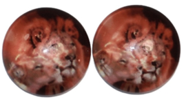 Glas flatback cabochon 12mm leeuw met welp, per 2 stuks