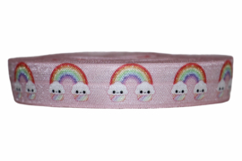 Elastisch band lichtroze blije regenbogen 16 mm per 0,5 meter