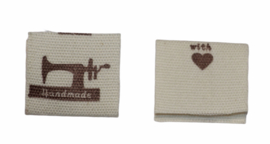 Kledinglabel handmade with love/naaimachine, per stuk