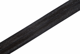Elastisch biaisband/vouwtres zwart shiny/mat 20 mm per 0,5 meter