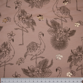 Foil print tricot: flamingo old pink (qjutie) per 25 cm