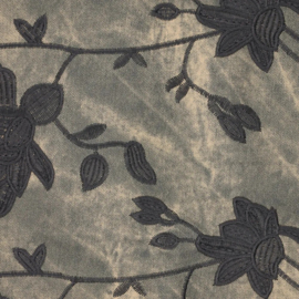 Denim waxed Bora Bora embroidery grey, per 25 cm