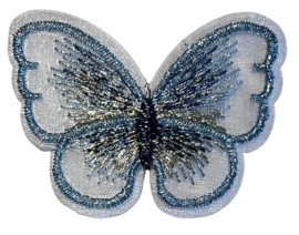 Vlinder geborduurd 55x42 mm blauw/donkerblauw/goud