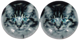 Glas flatback cabochon 12mm poesje, per 2 stuks