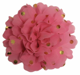 Stoffen bloem 10 cm roze met gouden stipjes