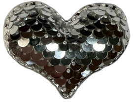 Applicatie hart met pailletten 40x50 mm ZILVER-ZILVER, per stuk