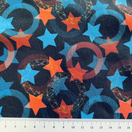 French terry tricot digitale print: Stars blue/orange (Stenzo) per 25 cm