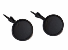 Oorbellen zwart mat french lever back 25x14mm  + 12 mm setting per paar