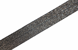 Elastisch biaisband/vouwtres zwart glitter 20 mm per 0,5 meter
