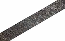 Elastisch biaisband/vouwtres zwart glitter 20 mm per 5 meter