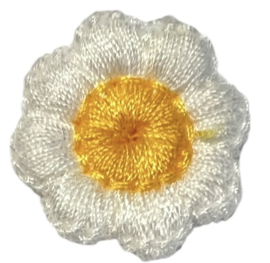 Geborduurd bloemetje 20 mm wit/warmgeel