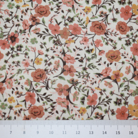 Katoen voile digitale print:  FLOWERS CORAL,  per 25 cm