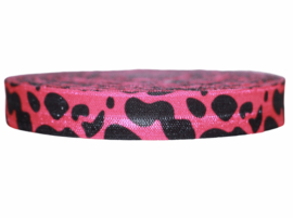 Elastisch band dierenprint fuchsia/zwart 16 mm per 0,5 meter