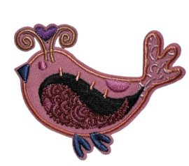 Applicatie vogeltje roze, 80x70 mm