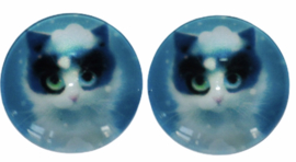 glas cabochons 16 mm poesje, per 2 stuks