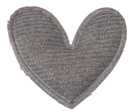 Applicatie hart met streepje en glittertje grijs 50x50 mm, per stuk
