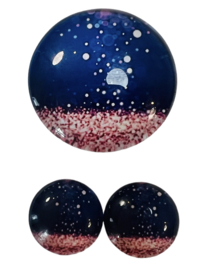 Glas cabochon 25mm: blauw/roze spikkels