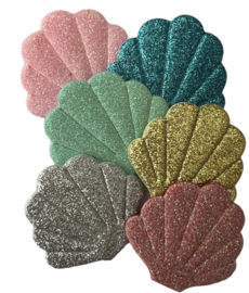 Schelp fijne glitters zilver 45x38 mm