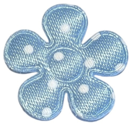 Bloemetje 20 mm blauw + witte stip  satijn