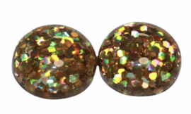 Flatback cabochon glitter goudgeel 12 mm, per 2 stuks