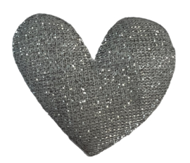 Applicatie glitter hart zilver 47 mm, per stuk