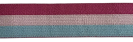 Elastiek fuchsia/lichtroze/lichtblauw gestreept 25 mm, per 0,5 meter