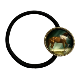 Haarelastiekje zwart +setting light gold met paard