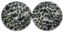 12 mm glascabochon panter zwart/wit  per 2 stuks