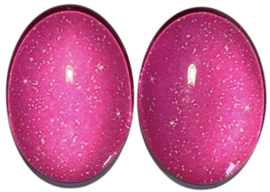 Set van 2 glas cabochons spikkels knalroze 18 x 25 mm