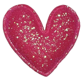 Applicatie glitter hart fuchsia 47 mm, per stuk