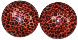 12 mm glascabochon panter roodbruin/zwart  per 2 stuks