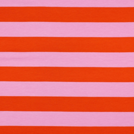 Soft sweat stripes: oranje-roze, per 25 cm