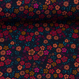 French Terry tricot: Elli donkerblauw gebloemd (Swafing), per 25 cm