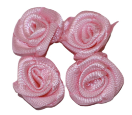 Roosjes satijn roze 10 mm, per 4 stuks