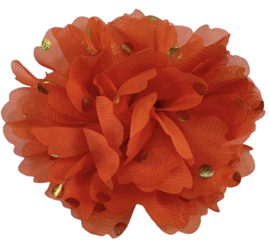 Stoffen bloem 10 cm oranje met gouden stipjes