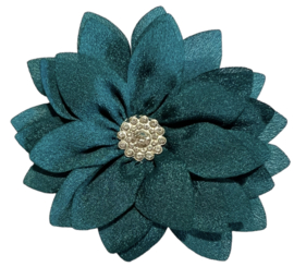 Stoffen bloem 8,5 cm met rhinestone, emerald