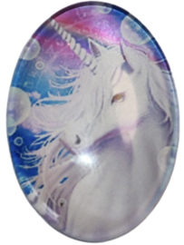 Glas cabochon unicorn wit 18 x 25 mm