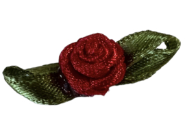 Mini roosje satijn met blad genaaid 30x10mm: rood