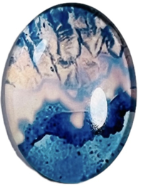 Glas cabochon blauw tinten 18 x 25 mm