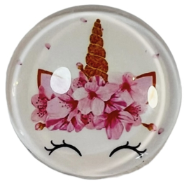 Glas cabochon 25mm: unicorn wit roze