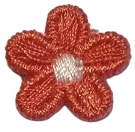 Bloemetje 15mm geborduurd donker koraal/wit