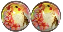 Glas flatback cabochon 12mm valkparkiet, per 2 stuks