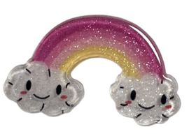 Flatback: glitter regenboogje roze-geel smile 20x23 mm