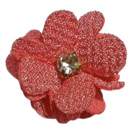 Stoffen bloem 25mm koraal met steentje